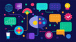 A visualization of language processing with different colored lights and shapes depicting the various aspects and components involved in communication. Vector illustration