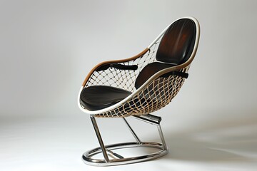 chair made of tennis raquet, surrealism, creative furniture design.