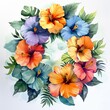 Colorful Hibiscus Watercolor Wreath Art