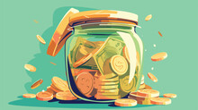 Glass Money Box For Cash And Coins Vector Flat Illu