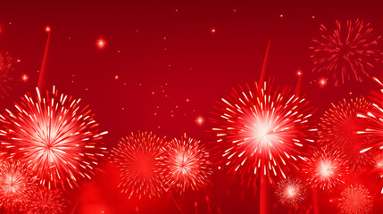 Wall Mural - Fireworks on red background