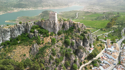 Sticker - Aerial view of Zahara de la Sierra, Andalusia. Southern Spain