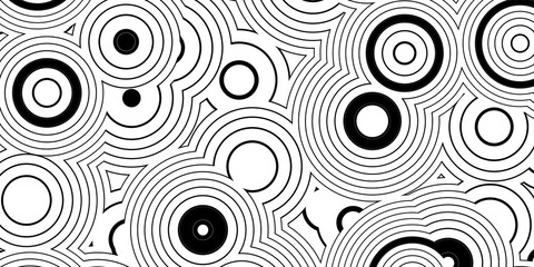 Wall Mural - Abstract modern minimal black and white monochrome geometry thin concentric circles pattern background