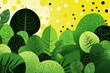 Exotic greenery, dotted backdrop, nonstop graphic, flat color, solid canvas ,  flat graphic drawing
