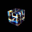 3D cube with dispersion effect. Glass transparent element. Crystal reflective object. 3D rendering.