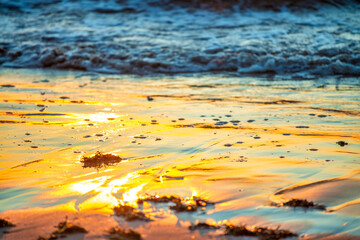 Canvas Print - Sunset beach and water reflections