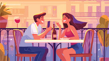 Couple Having Romantic Dinner On Cafe Balcony Durin