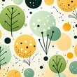 Tropical leaves, abstract circles, seamless pattern, flat vector, solid bg ,  flat graphic drawing