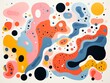 Abstract blobs, pastel to bold, continuous design, flat graphic, white base ,  childlike drawing