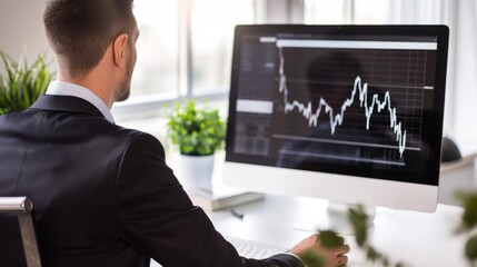 Aufkleber - A businessman analyzing gold price trends on a computer screen, highlighting the importance of market research in gold investment.