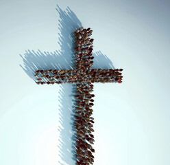 Wall Mural - aerial view of a crowd grouped in the shape of a cross