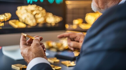 Aufkleber - A businessman pointing to a chart showing gold price performance over time during a presentation.