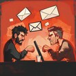 illustration of two people and mail clutter