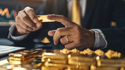 Aufkleber - A businessman pointing to a chart showing gold price performance over time during a presentation.