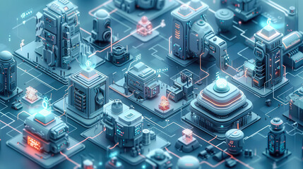 Leinwandbilder - Configurable graphics, equipments statues, man equipments, blue background, future technology, technology sense, simple, isometric view, 3d. Generative AI.