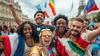 © Helga P-A. - Sports fans from different countries celebrate the victory of their favorite team on the city street