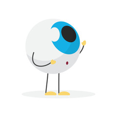 Worried funny eyeball character looking up with expression of surprise vector illustration