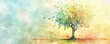 Watercolor background of a tree growing money leaves during spring, with copy space