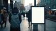 © Humam - Display Blank Screen Signboard Mockup - Space for offer or Advertisement in Public Area with People Walking By
