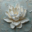 A painting featuring a white flower lotus against a blue backdrop