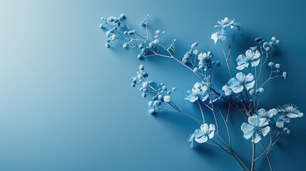 Poster - A simple blue background with a bouquet of flowers, minimalist style, mainly in blue tones. Generative AI.