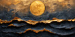 A painting featuring a full moon rising over a rugged mountain range banner background