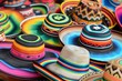 Mexican sombreros depicted in vibrant cultural scenes, iconic symbols amidst lively settings