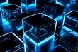 Futuristic Data Degradation:Abstract Glowing 3D Cubes Against Monochrome Background