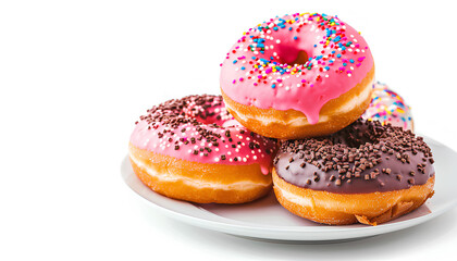 Wall Mural - Plate with tasty donut isolated on white background