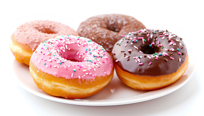 Poster - Plate with tasty donut isolated on white background