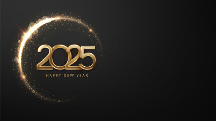 Wall Mural - 2025 number witch abstract gold wave design element shining and festive splendor for new year and me