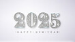 Happy New Year 2025 Greeting Card with Silver Numbers. Merry Christmas Flyer or Poster Design.
