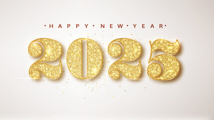 Wall Mural - 2025 gold glitter numbers for bright new year background. banner for christmas and winter holiday he