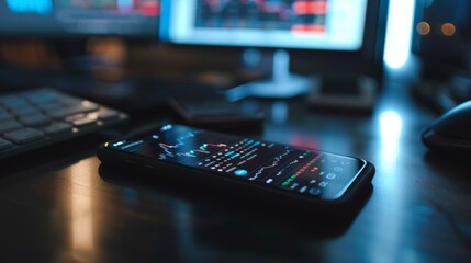 Aufkleber - A smartphone displaying a stock market app with live financial data and graphs, emphasizing technology in finance.