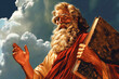 illustration of moses the biblical abrahamic prophet on mount sinai received the ten commandments