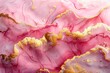 Colors of July: Pink, white, gold, Abstract dusty blush liquid watercolor background with golden cracks. Pastel pink marble alcohol ink drawing effect