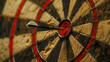 A dart hits the bullseye on a target board with precision, signifying the successful attainment of a goal or objective with focused effort and determination