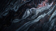 Eerie obsidian marble ink cascading over a gloomy abstract scene, illuminated by faint glitters.