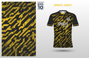 Wall Mural - T-shirt sport jersey design template with geometric line halftone on grunge background. Sport uniform in front view. Shirt mock up for sport club. Vector Illustration