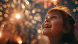 © Another Dimension - kid looking fireworks in the sky with wide opened eyes