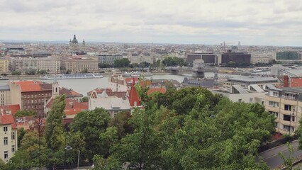 Poster - Danube River Budapest Hungary Summer Day Panorama View From Buda Castle