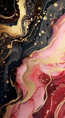 Leinwandbilder - Generative AI : A painting with red, golds and black swirls, in the style of dark scarlet and light gold