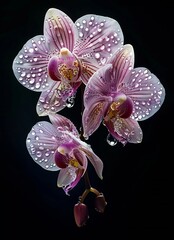 Wall Mural - Generative AI : Phalaenopsis orchid water floating in a black background,