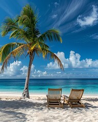 Wall Mural - beach chair on tropical beach 