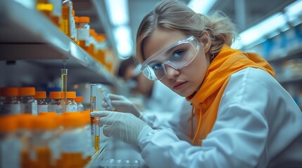 Poster - Generative AI : scients mens and womens working in his laboratory with his tubes