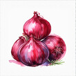 A vibrant watercolor depiction of red onions, their layers rendered in exquisite detail, evoking nature’s artistry