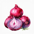 A vibrant watercolor depiction of red onions, their layers rendered in exquisite detail, evoking nature’s artistry