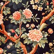  vintage seamless Asian flower tree pattern wallpaper