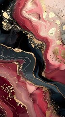 Leinwandbilder - Generative AI : A painting with red, golds and black swirls, in the style of dark scarlet and light gold