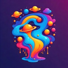 Wall Mural - Stylized Galaxy Melting Liquid Cartoon Background Digital Fluid Painting Illustration Colored Design